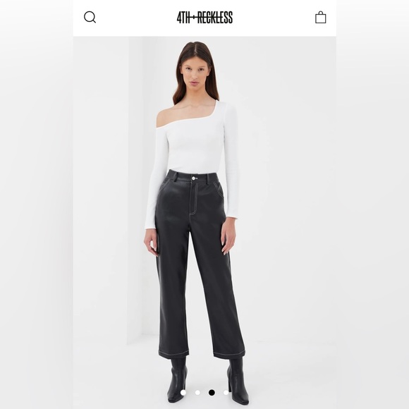 4TH & RECKLESS - BLACK FAUX LEATHER STRAIGHT LEG TROUSERS - CARNER - Picture 3 of 5